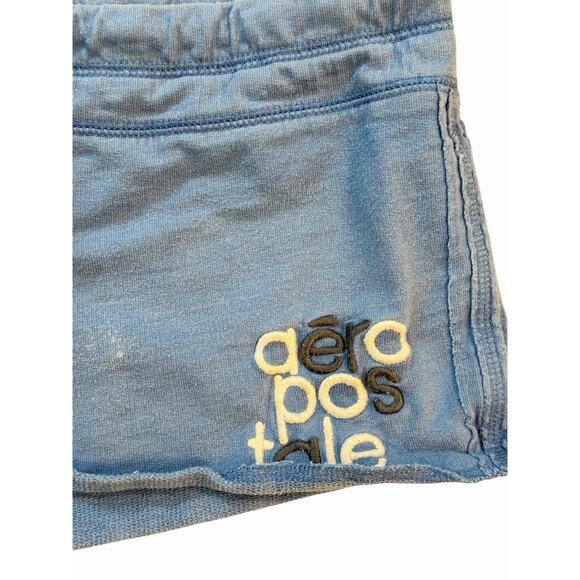 Aeropostale Y2K Micro Mini Booty Shorts Womens M Blue Shortie Embroidered Logo - Picture 3 of 10